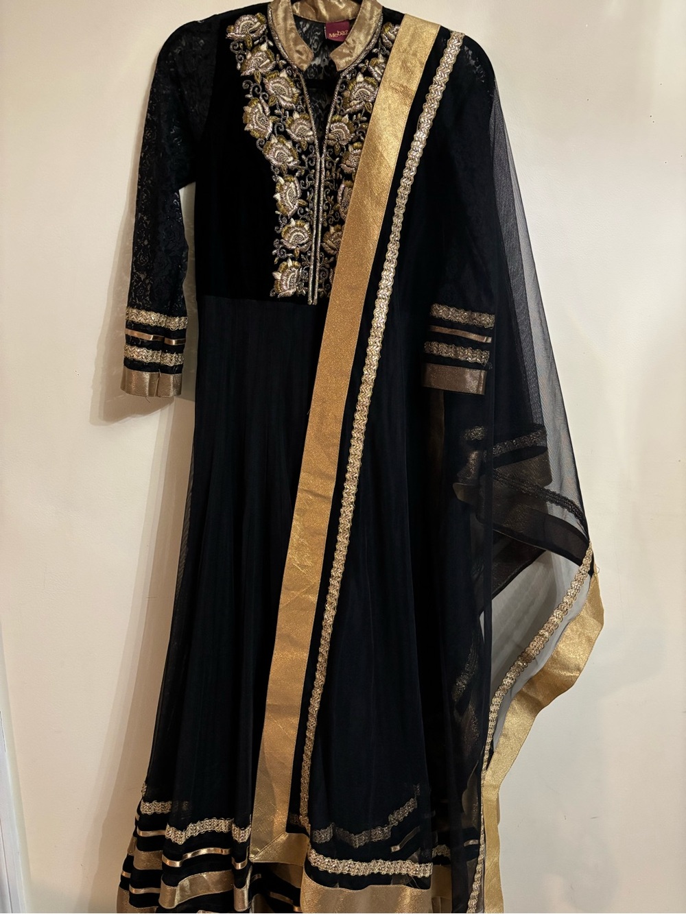 Mebaz brand. Beautiful Black & Gold Embroidered Anarkali Gown